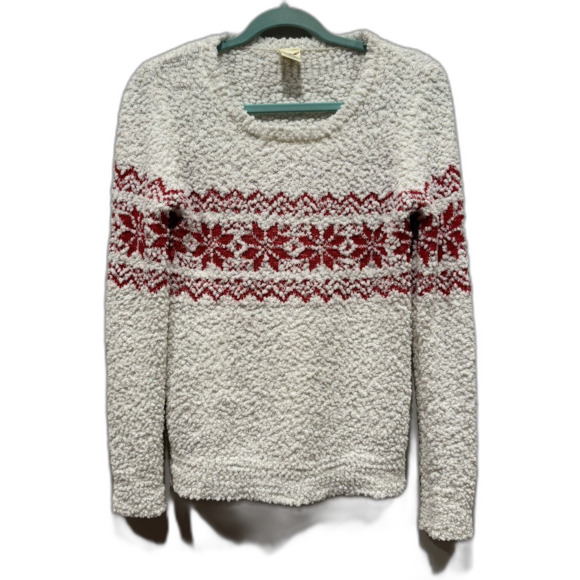 Sweater Fair Isle Nordic White Red Long Sleeve Snowflake Soft Winter Women Small - Picture 1 of 5